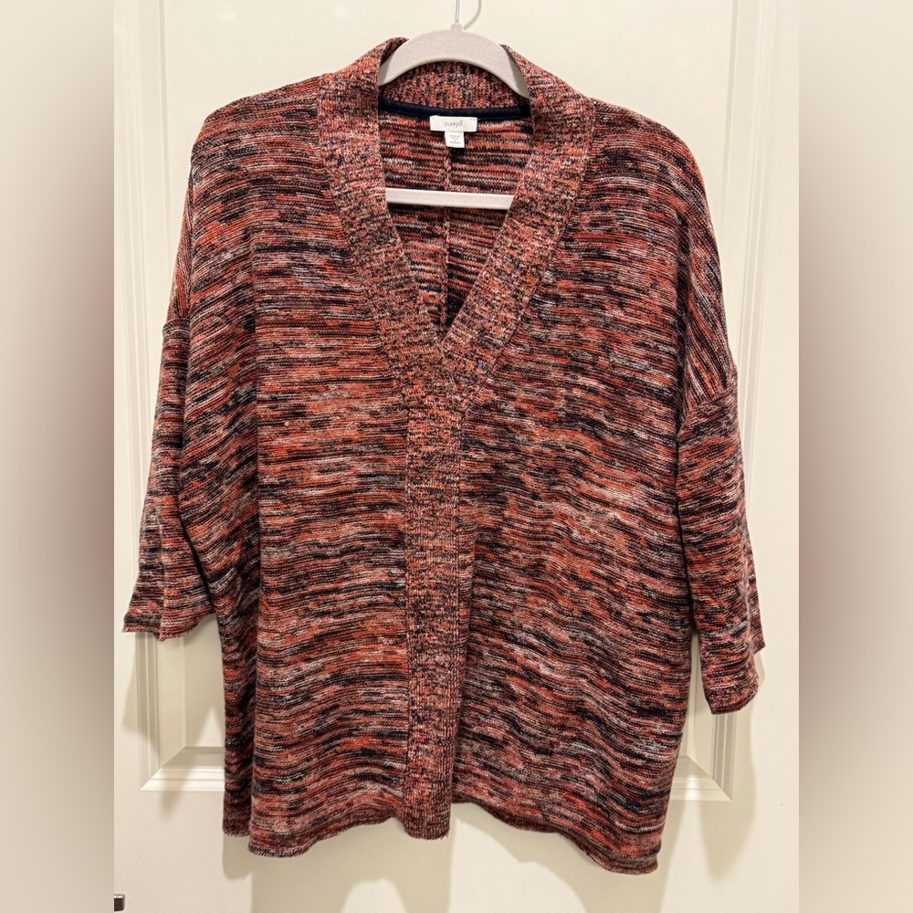 Pure Jill Campari Marled Space Dyed V-neck Pullover Sweater